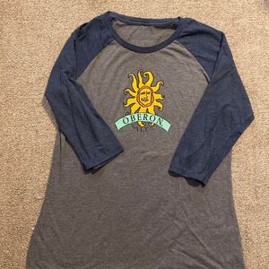 Oberon Ale Raglan Baseball Shirt Large Gray Blue 3 4 Sleeve Brewery Graphic Tee